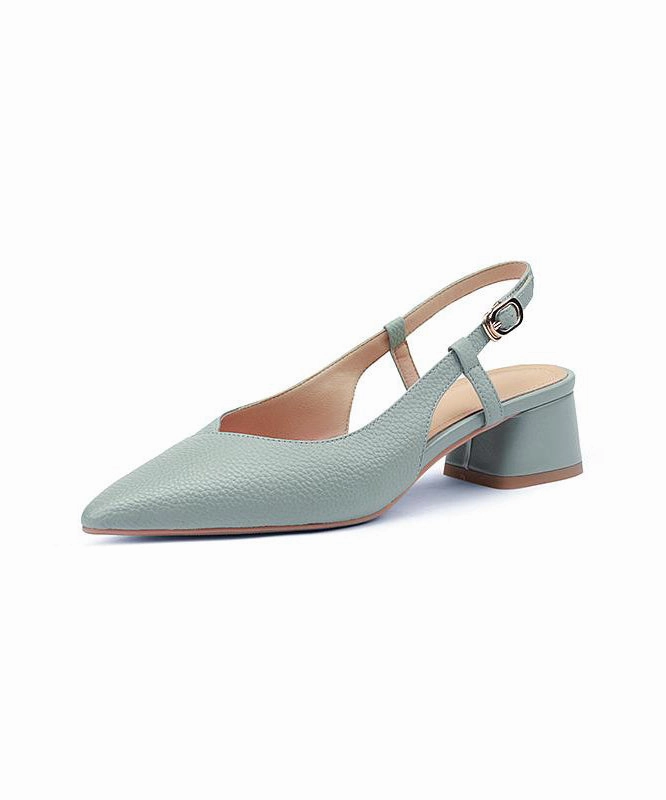 Naruto Sandals Blue Chunky Cowhide Leather Comfy Splicing Sandals Pointed Toe AP1003