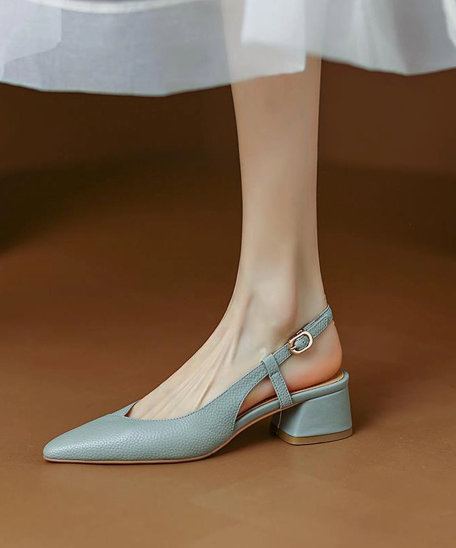 Blue Chunky Cowhide Leather Comfy Splicing Sandals Pointed Toe AP1003 Grounded Sandals