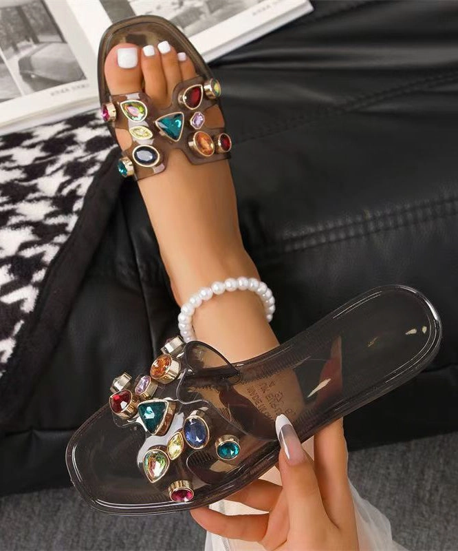 Wedge Clear Sandals Bohemian White Zircon Splicing Slide Sandals Peep Toe AG1006