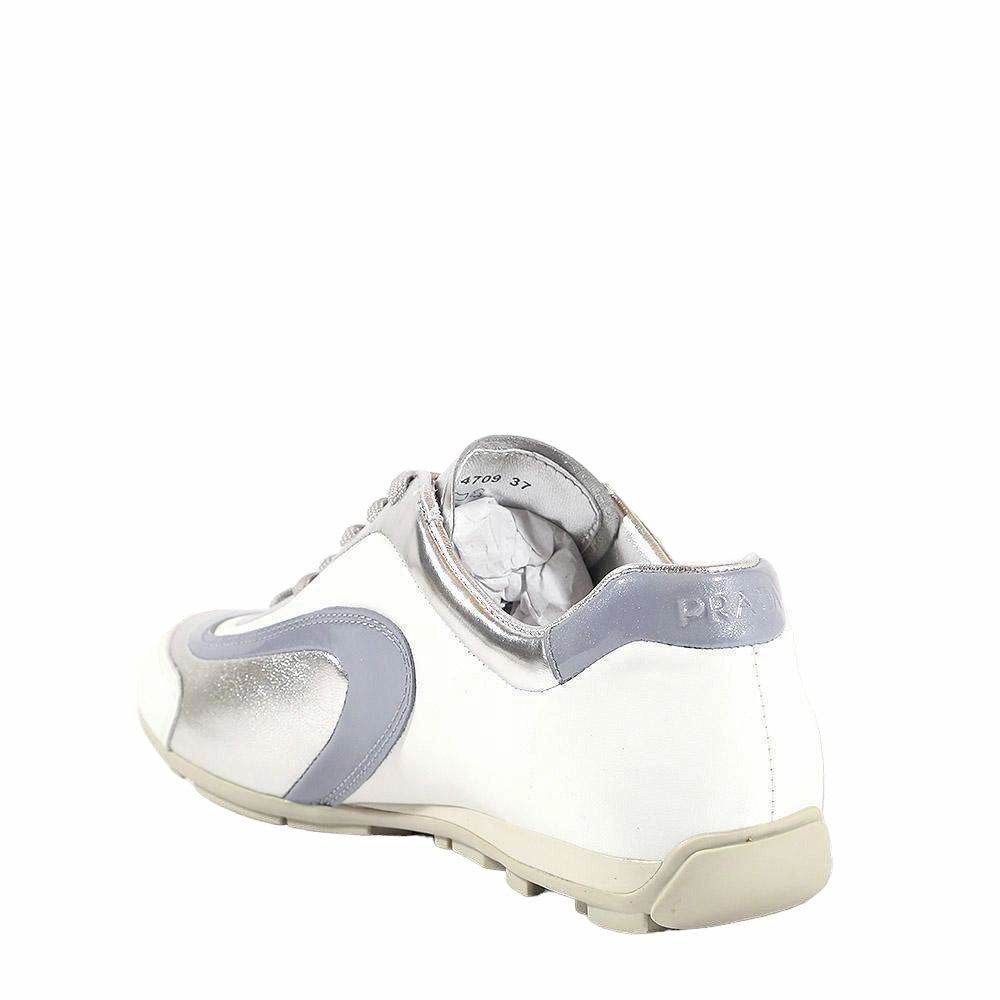 Prada Women's shoes White & Silver Sports Sneakers 3E4709 Training