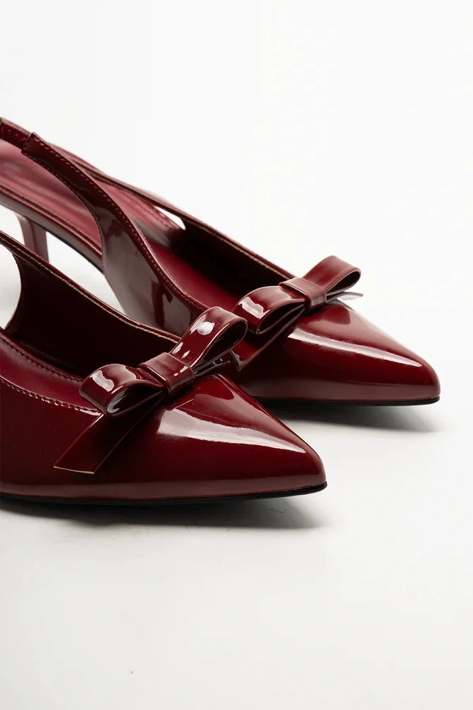 Best Shoes For Flat Feet Running Pointy Bow Slingback Heel Burgundy