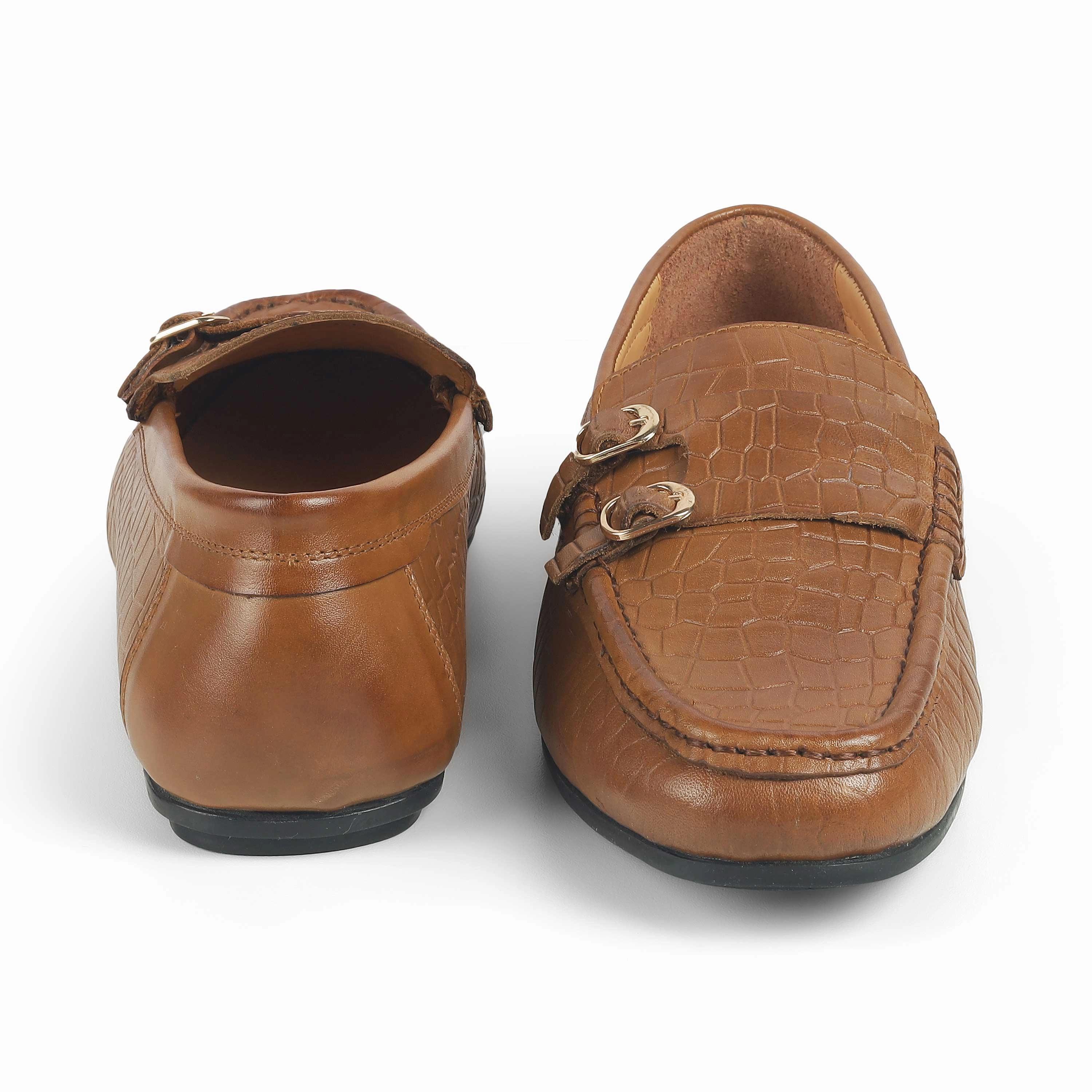 Tresmode Crot Tan Men's Leather Double Monk Shoes For Back Pain