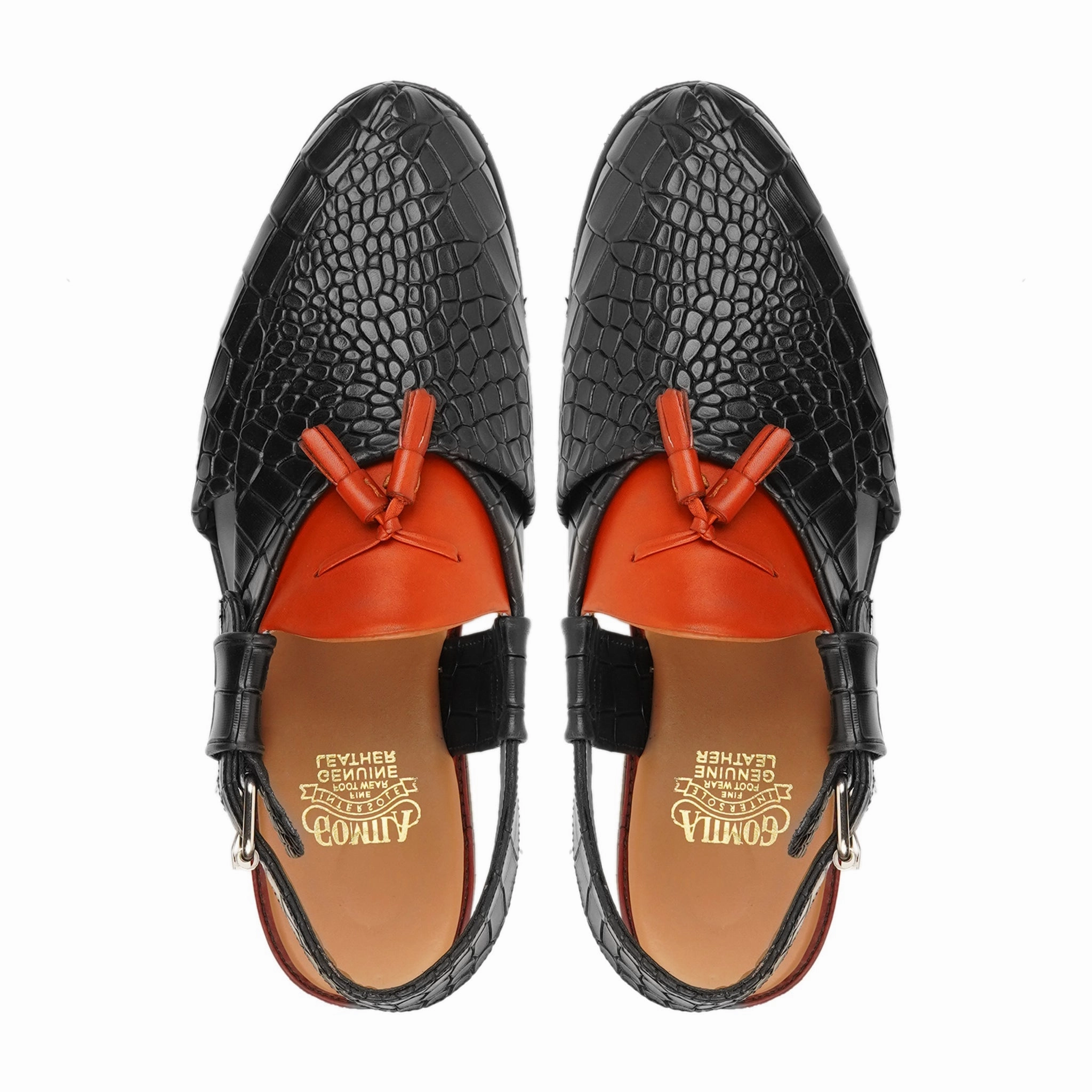 Jerg - Men's Tan and Black Calf Leather Sandal Acg Sandals