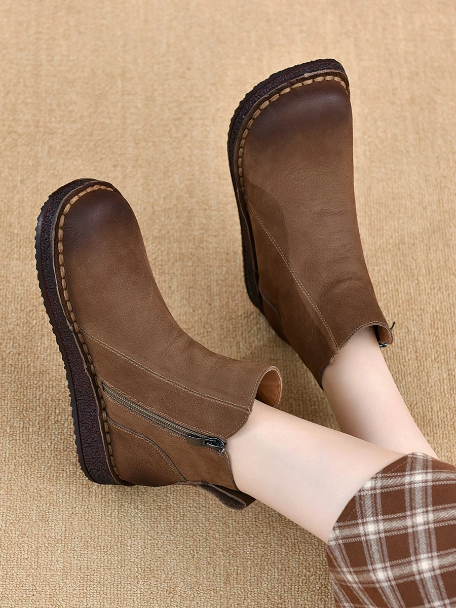 Spliced Flat Leather Genuine Boots Winter Women Composite Toe