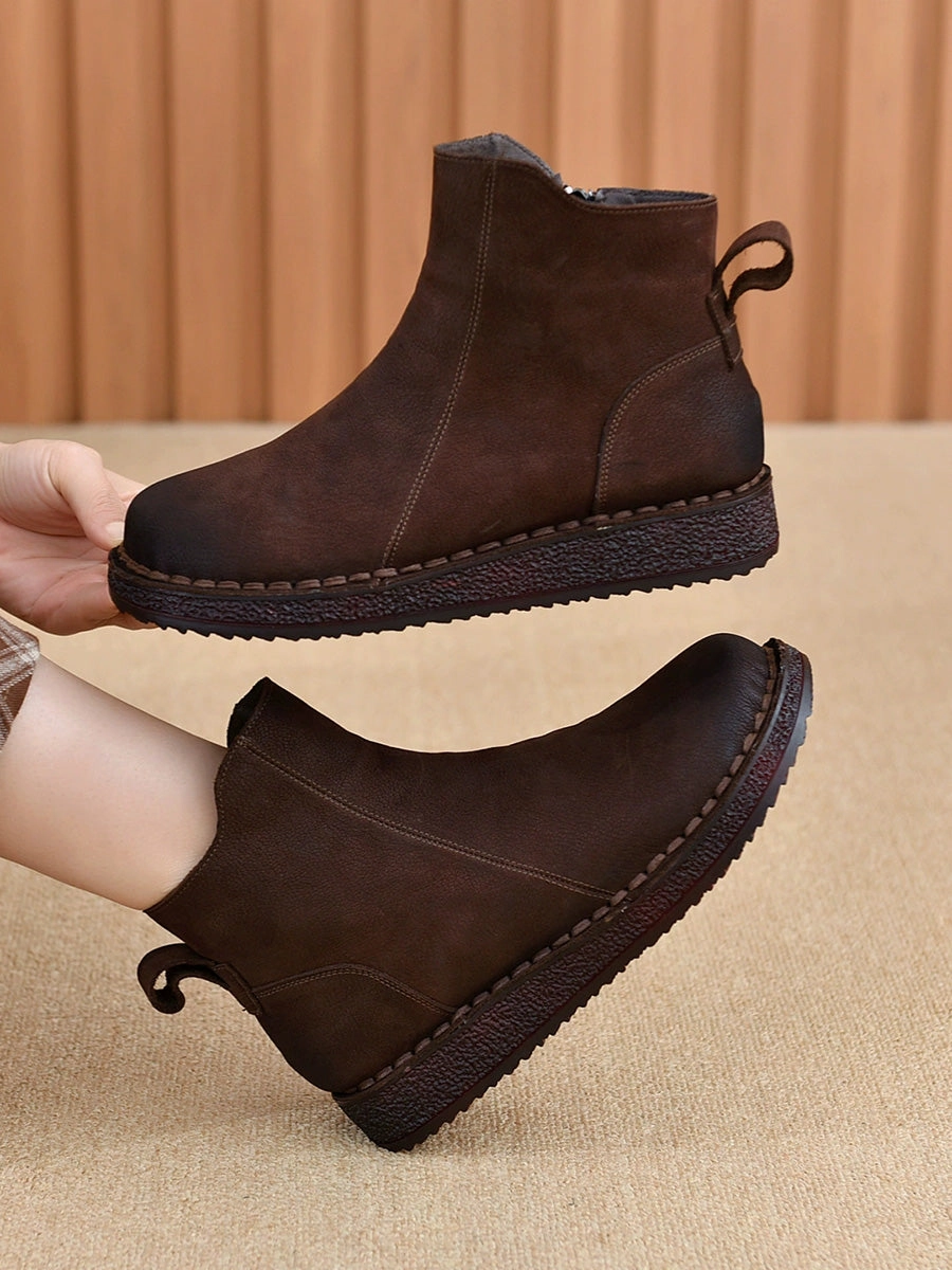 Shoes Nursing Spliced Flat Leather Genuine Boots Winter Women