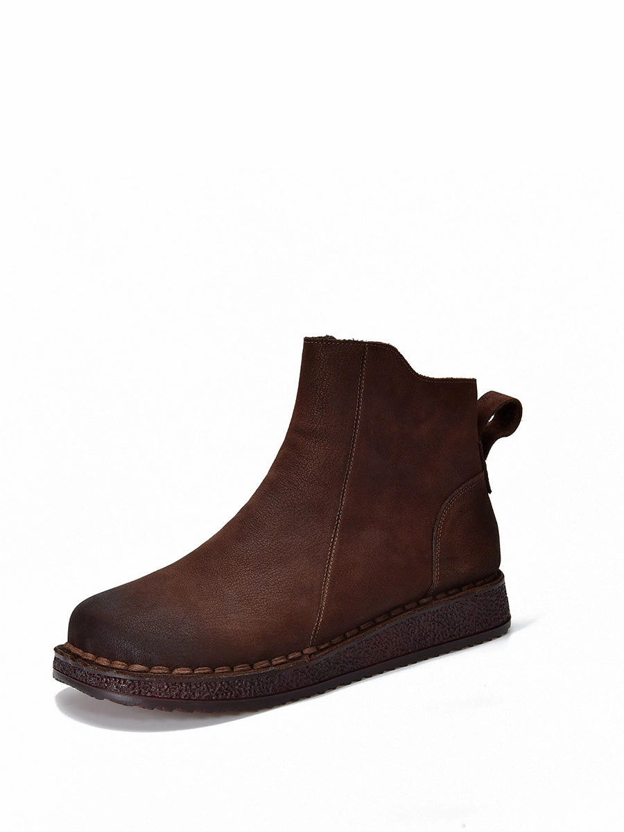 Spliced Flat Leather Genuine Boots Winter Women Near Me For Sale