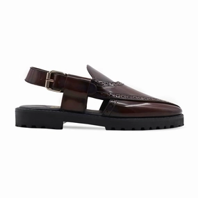 Juarez - Men's Oxblood Box Leather High Shine Sandal Flat Sandals With Straps