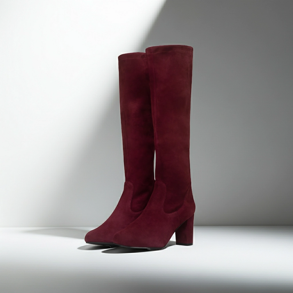 Lydia Extra-Wide Fit Knee High Boots - Claret Suede