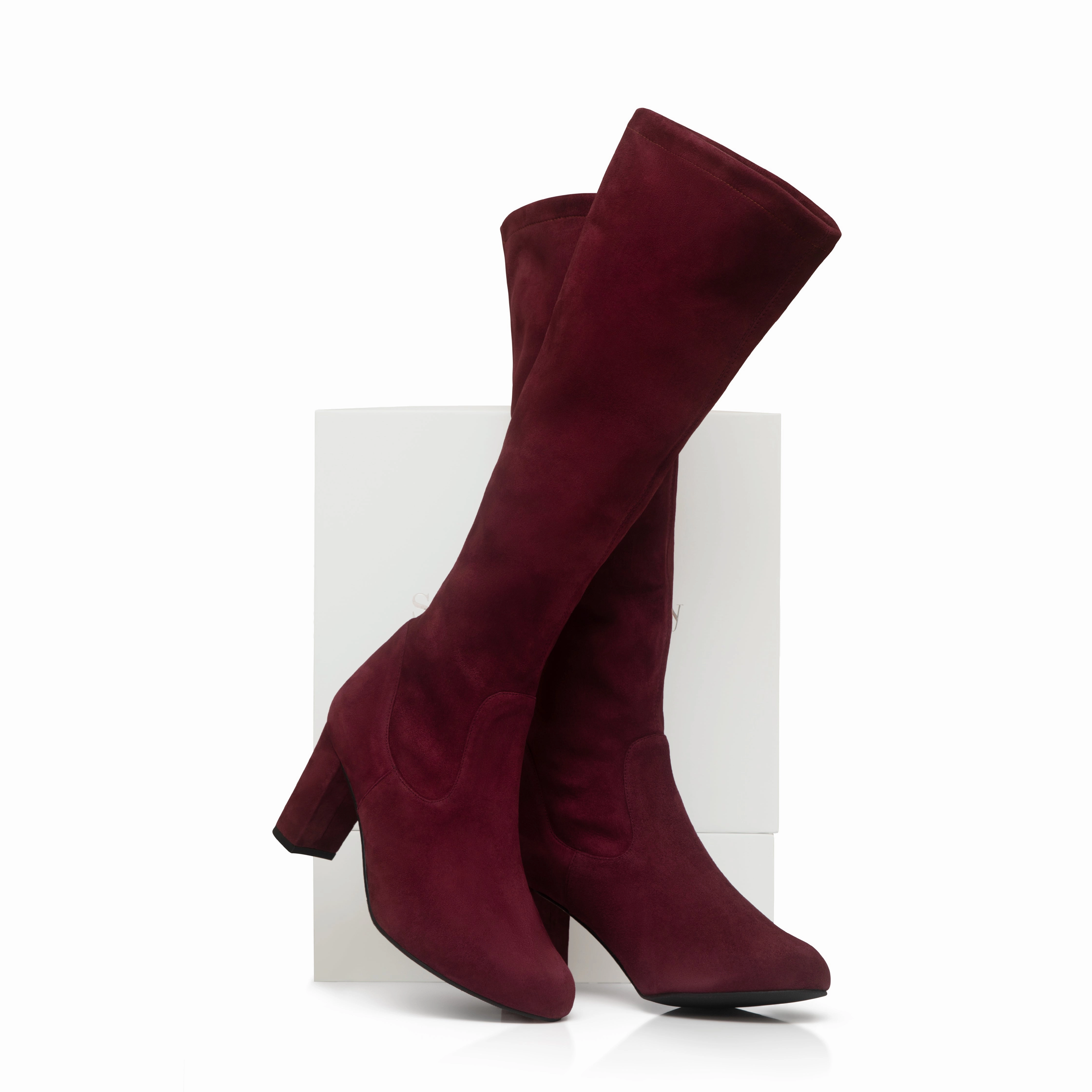 Lydia Extra-Wide Fit Knee High Boots - Claret Suede