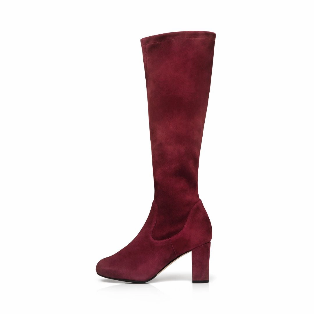Skinny Fit Knee High Boots Lydia Extra-Wide Fit Knee High Boots - Claret Suede