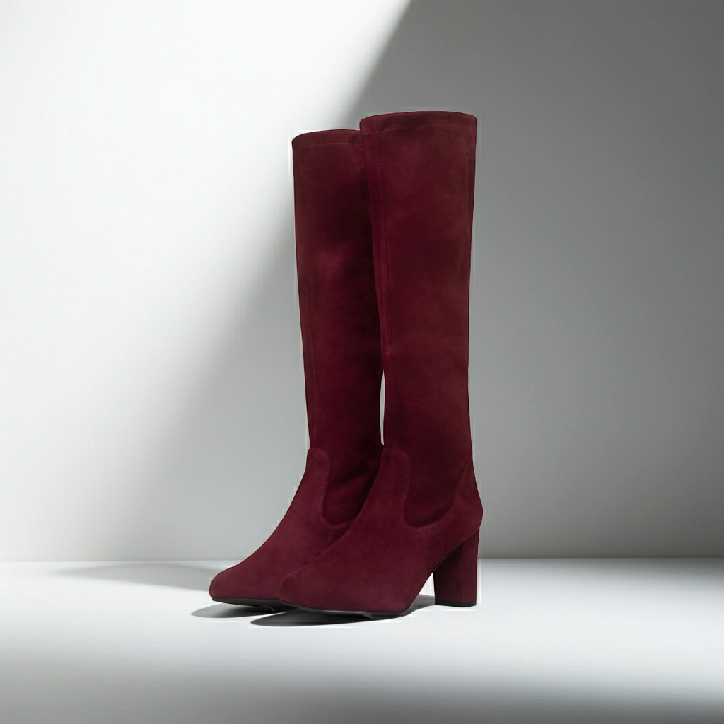 Lydia Extra-Wide Fit Knee High Boots - Claret Suede