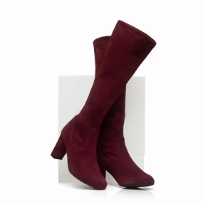 Suede Knee High Flat Boots Lydia Extra-Wide Fit Knee High Boots - Claret Suede