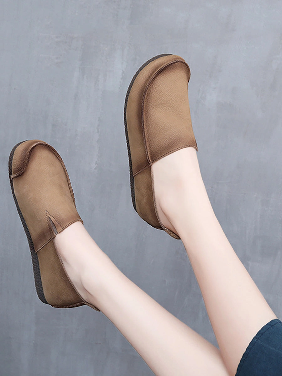 Leather Retro Solid Summer Falt Women Shoes Best Shoes For Walking On Concrete
