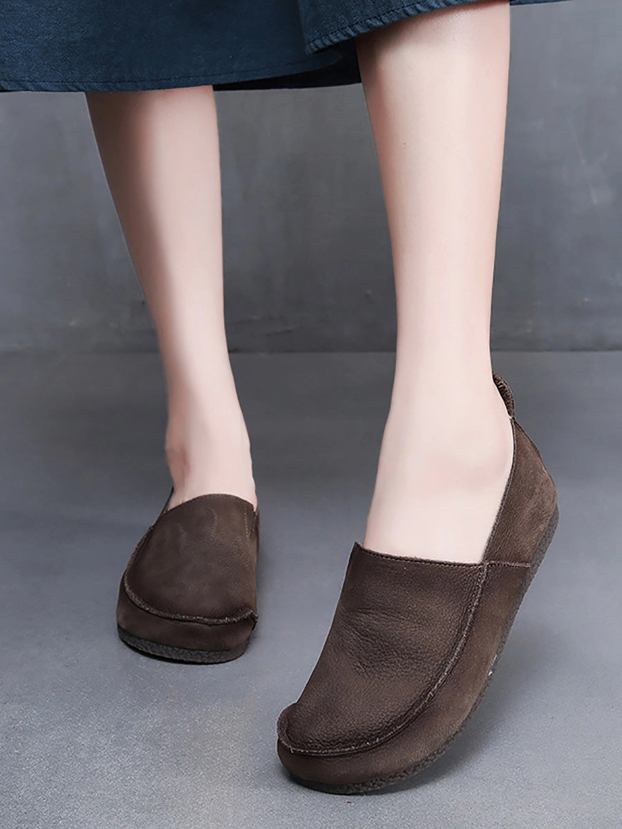 Leather Retro Solid Summer Falt Women Shoes Hiking Shoes