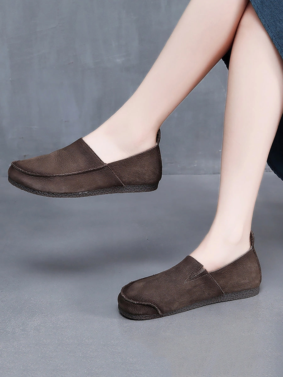 Shoes One Leather Retro Solid Summer Falt Women Shoes