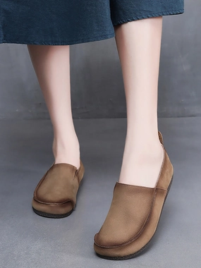 Leather Retro Solid Summer Falt Women Shoes Kirkland