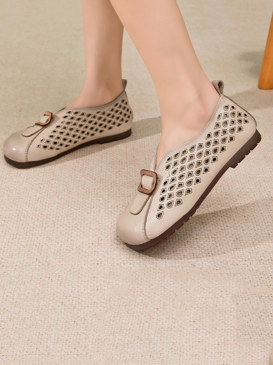 Clifton Shoes Leather Shoes Women Spliced Vintage Flat Summer