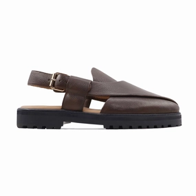 Agent Login Leven - Men's Dark Brown Pebble Grain Leather Sandal