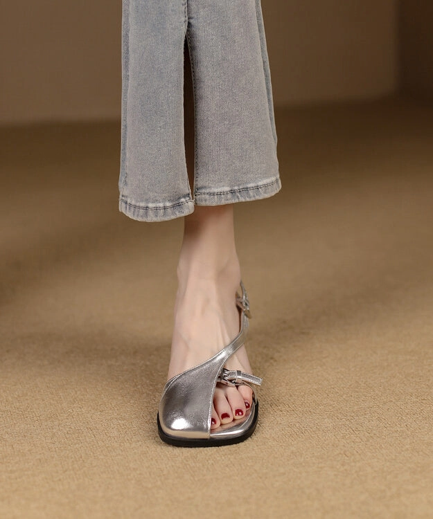 Width Sandals Original Design Silver Sheepskin Hollow Out Sandals YR030