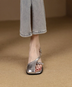 Original Design Silver Sheepskin Hollow Out Sandals YR030 Anne Klein Wedge Sandals