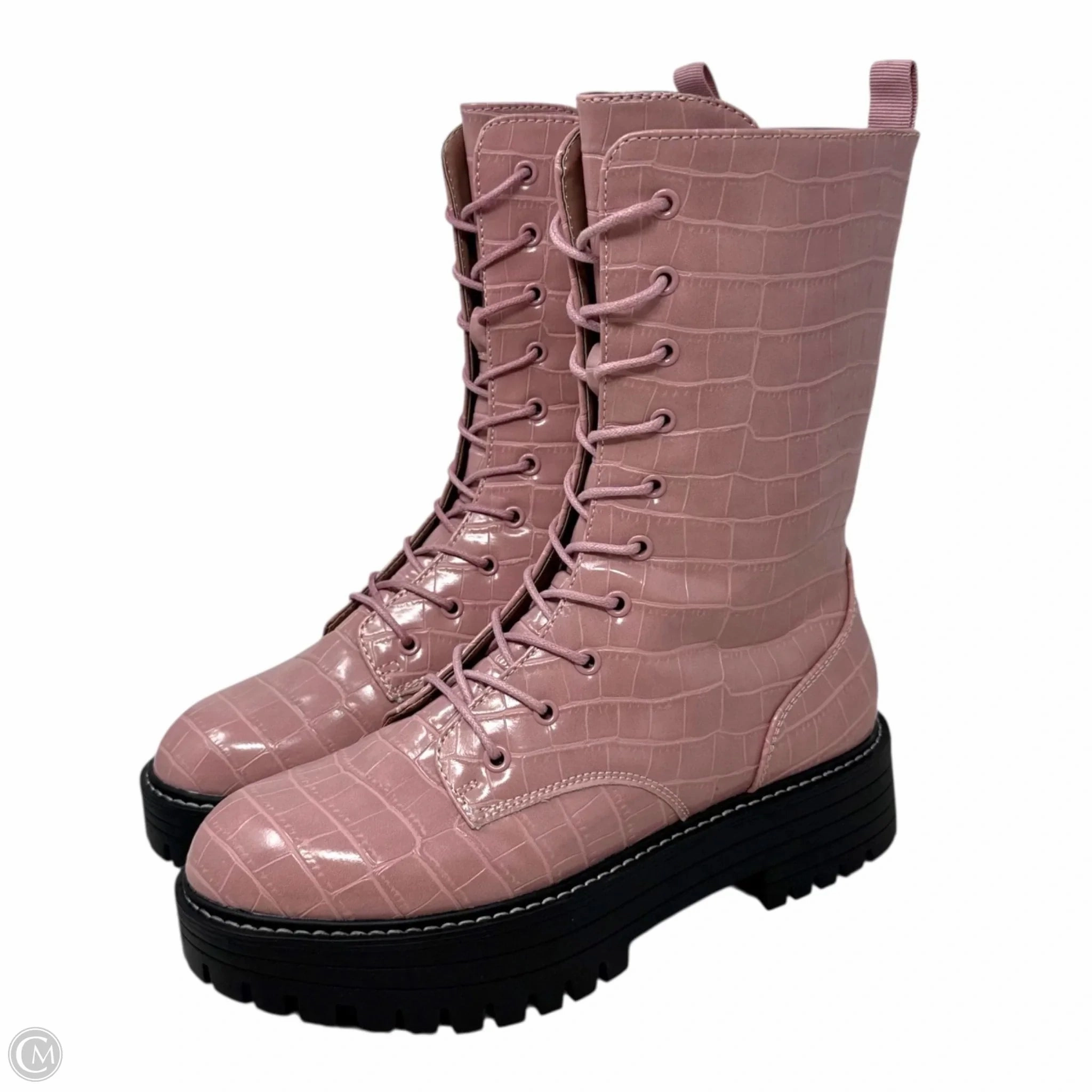 Calf Hair Combat Boot Limelight  Mid Shaft Combat Boots By Sugar In Pink, Size: 7.5