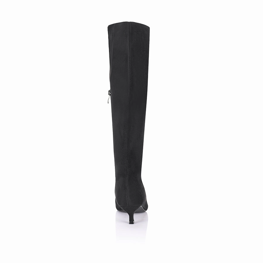 Knee High Boots Leather Block Heel Lucila Knee High Boots - Black Micro