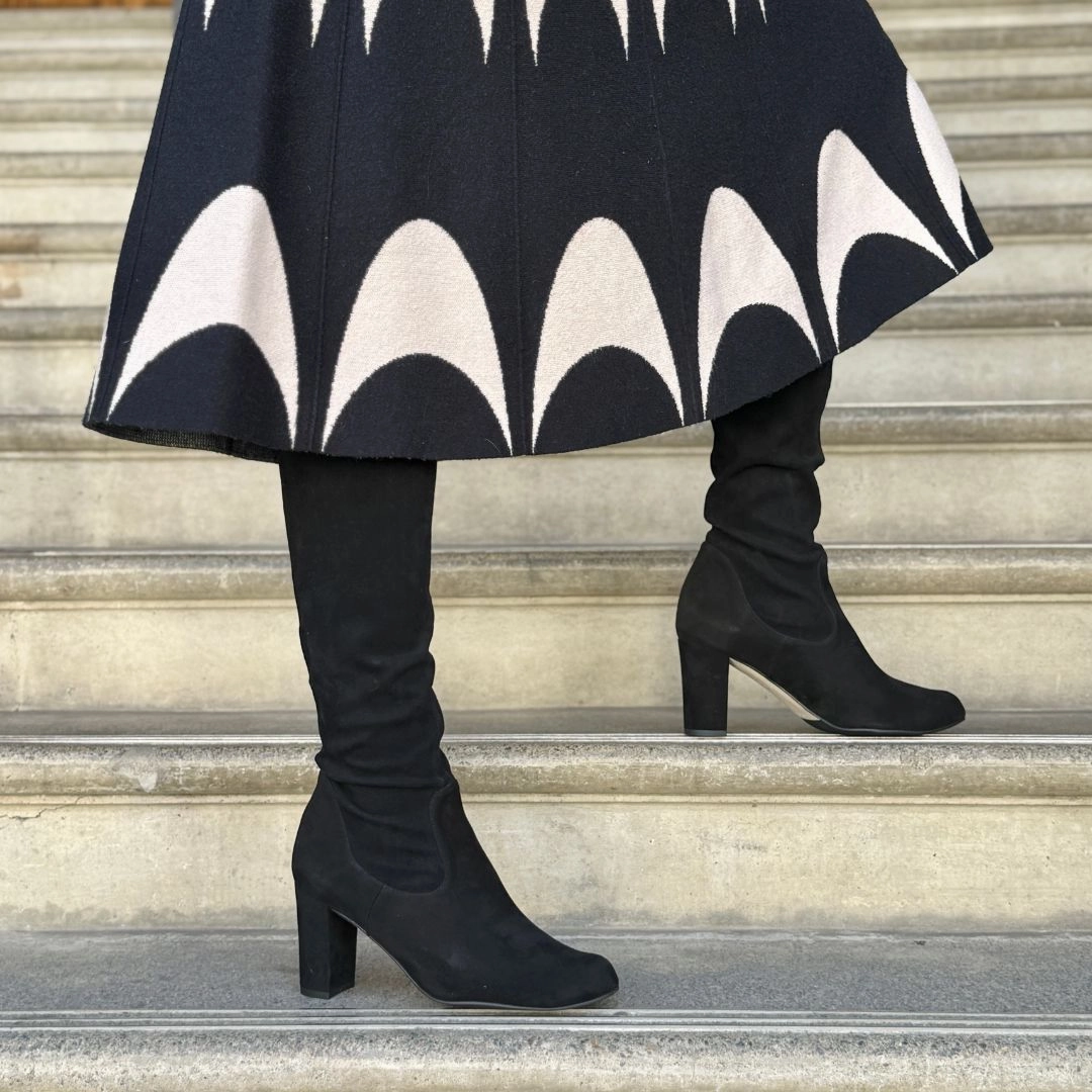 Slim Calf Knee High Leather Boots Lydia Extra-Wide Fit Knee High Boots - Black Suede