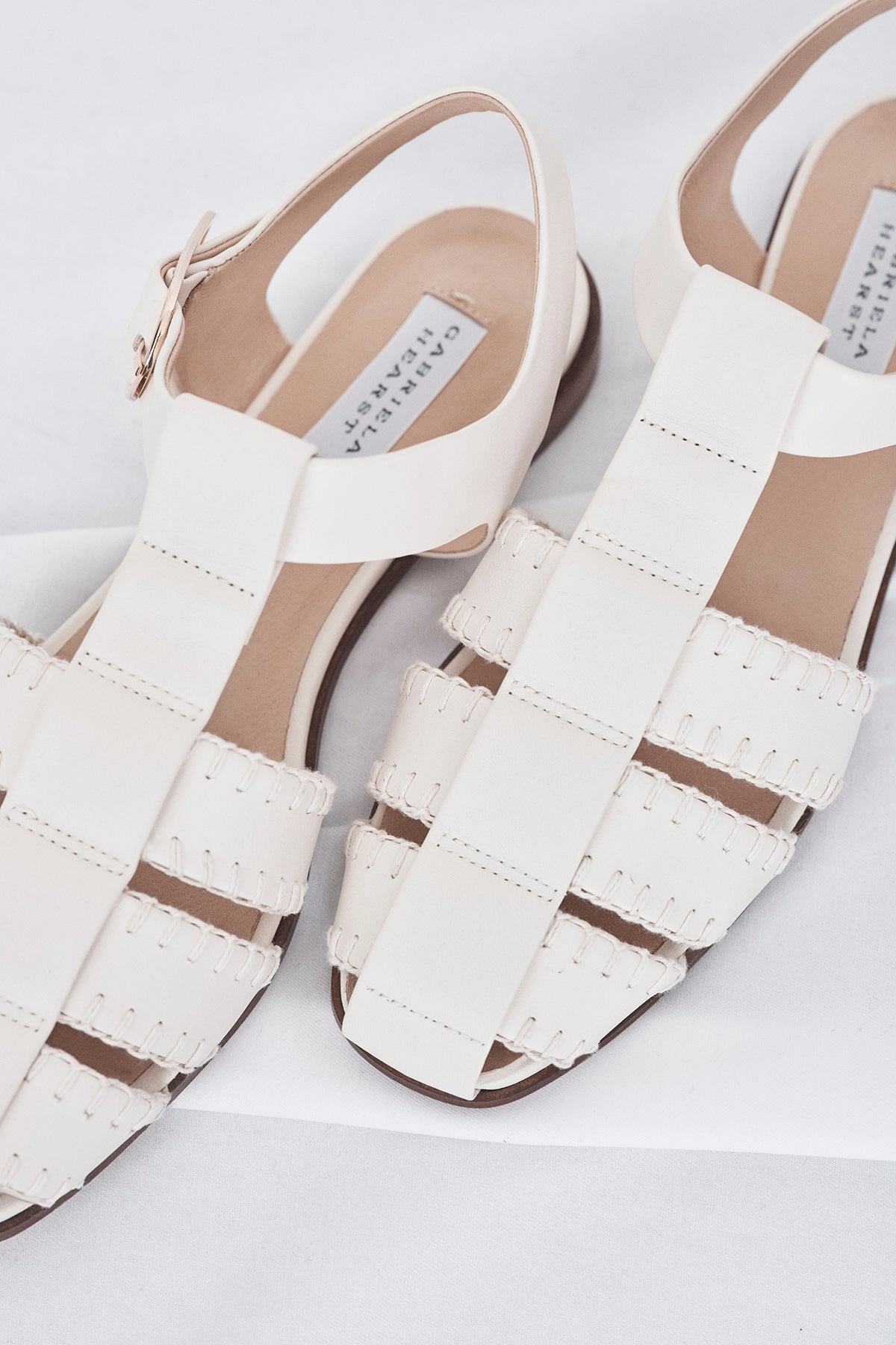 Royal Sandals Barbados Lynn Flat Sandal in Cream Nappa Leather with Stitch