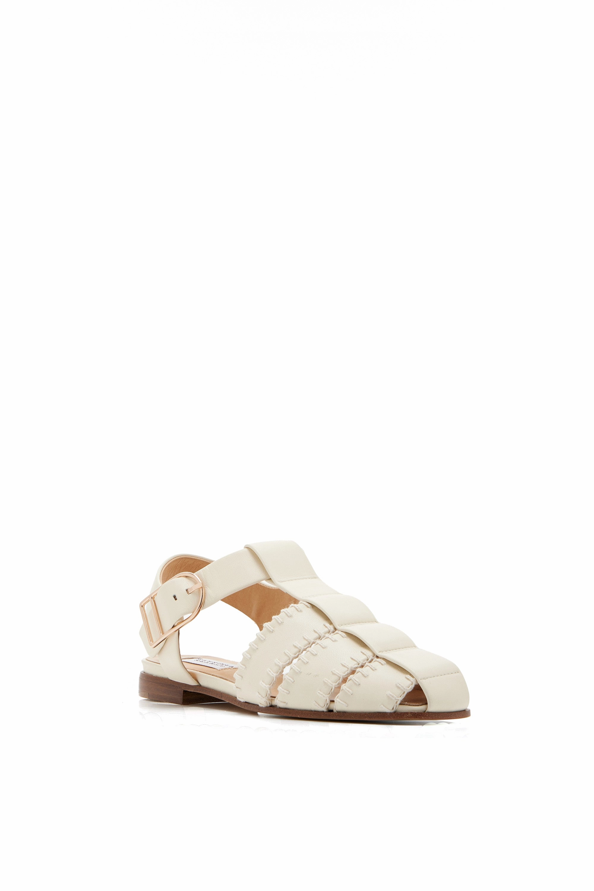 Lynn Flat Sandal in Cream Nappa Leather with Stitch Sandals South Coast Reviews