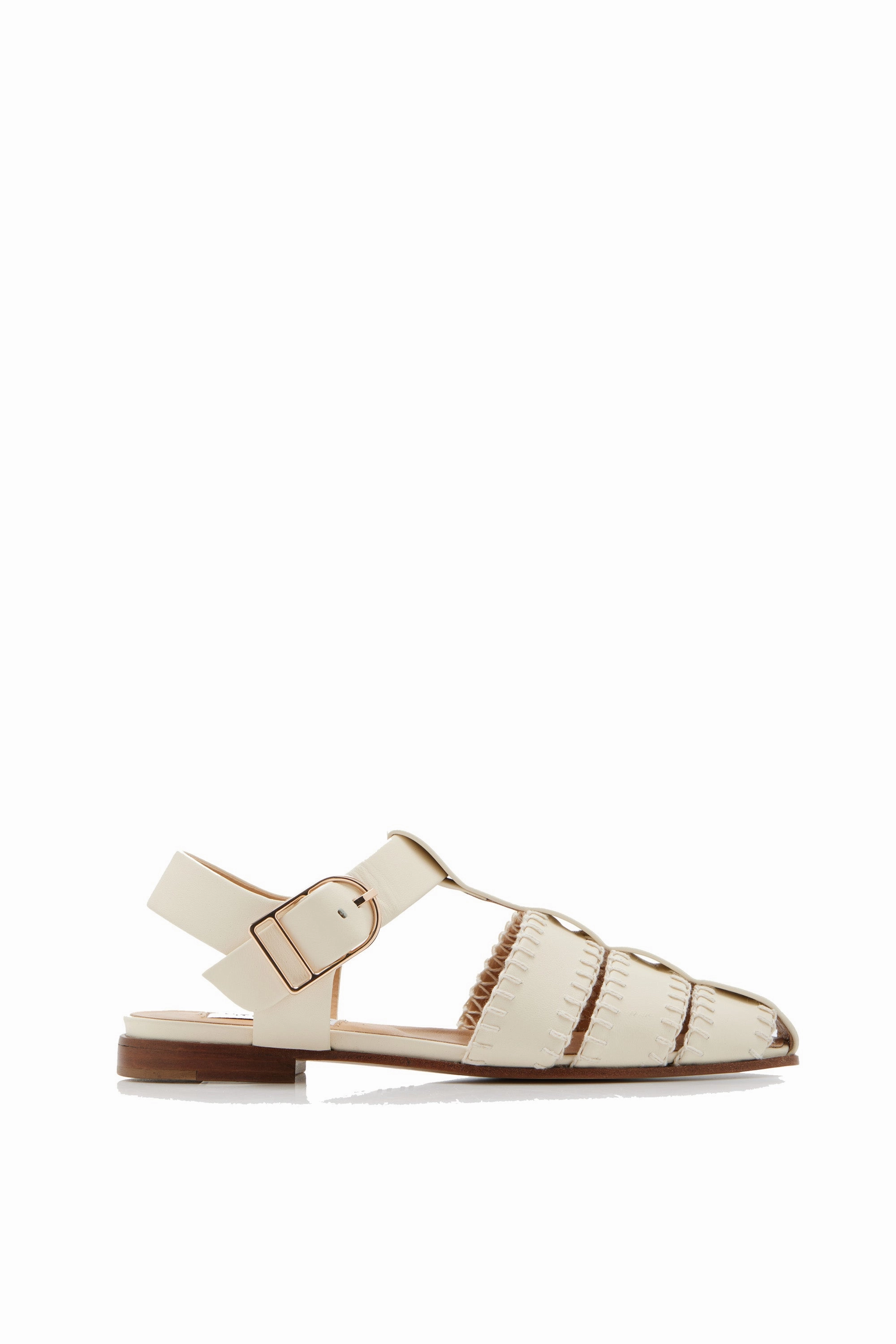 Lynn Flat Sandal in Cream Nappa Leather with Stitch Sandals St Vincent Photos