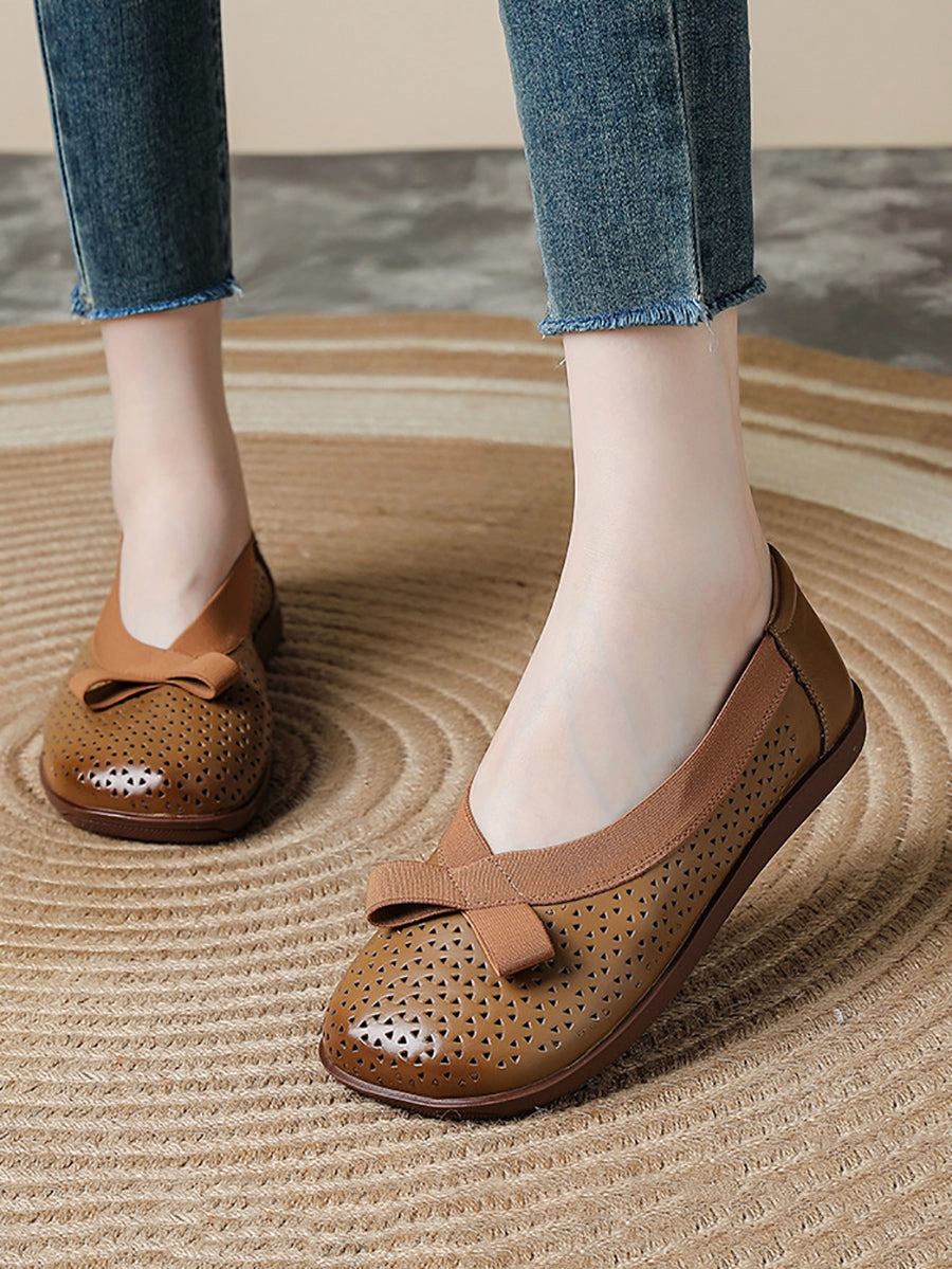 Genuine Leather Women Shoes Casual Soft Flat Brown Shoes