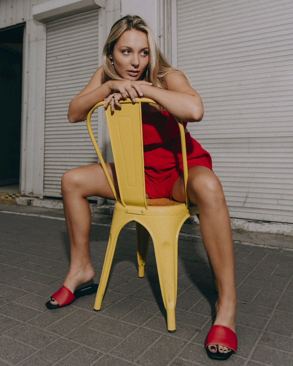 Mellow Slides Red vegan slides made of corn leather Comfiest Flip Flops