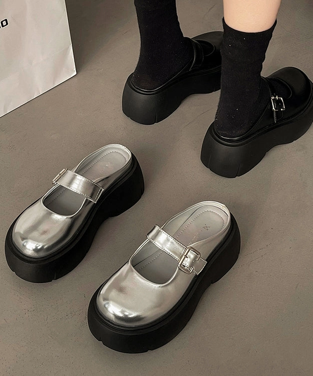 Sandals With Socks Fashionable Japanese Versatile Silver Platform Slide Sandals AP1040