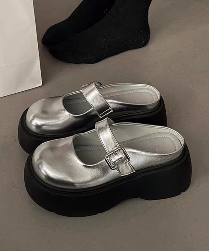 Fashionable Japanese Versatile Silver Platform Slide Sandals AP1040 Resort All Inclusive