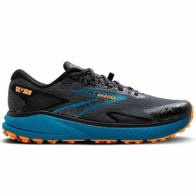 Endorphin Rift Trail Running Shoes Men's Brooks Divide 5, Ebony/Blue Sapphire/Orange, 9 D Medium