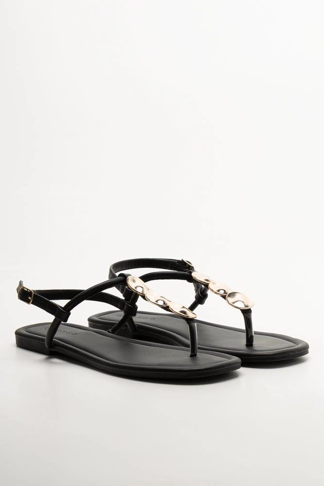 Metal Trim Thong Sandal  Black Nama Sandals