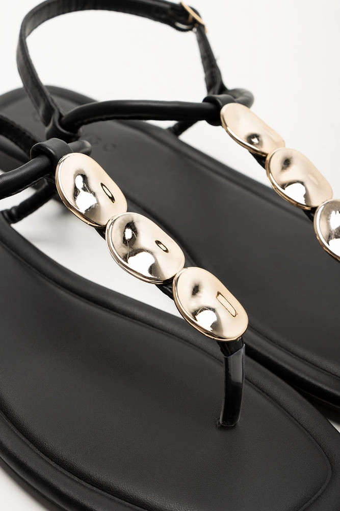 Metal Trim Thong Sandal  Black Sandals Curacao