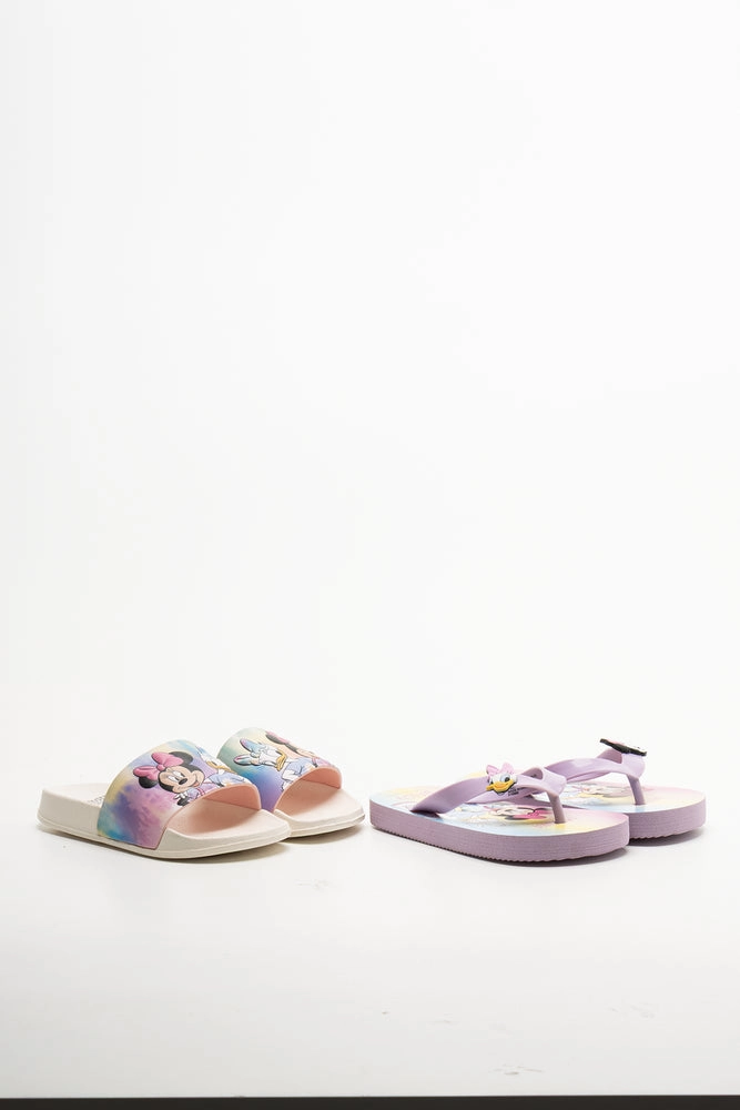 Easy Slides Shoes Minnie Mouse 2 Pack Sandals Cream And Purple