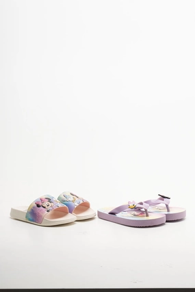 Socks With Slippers Minnie Mouse 2 Pack Sandals Cream And Purple