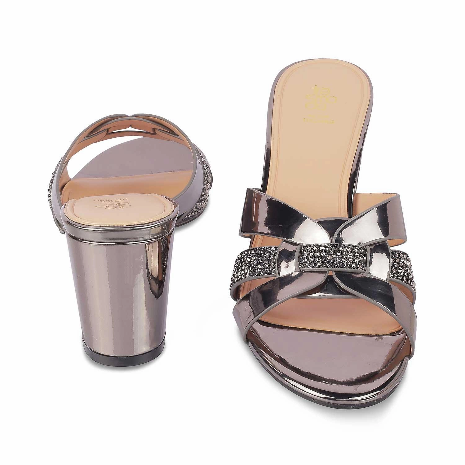 Southern Polished Sandals Tresmode Luxe Pewter Women's Dress Block Heel Sandals