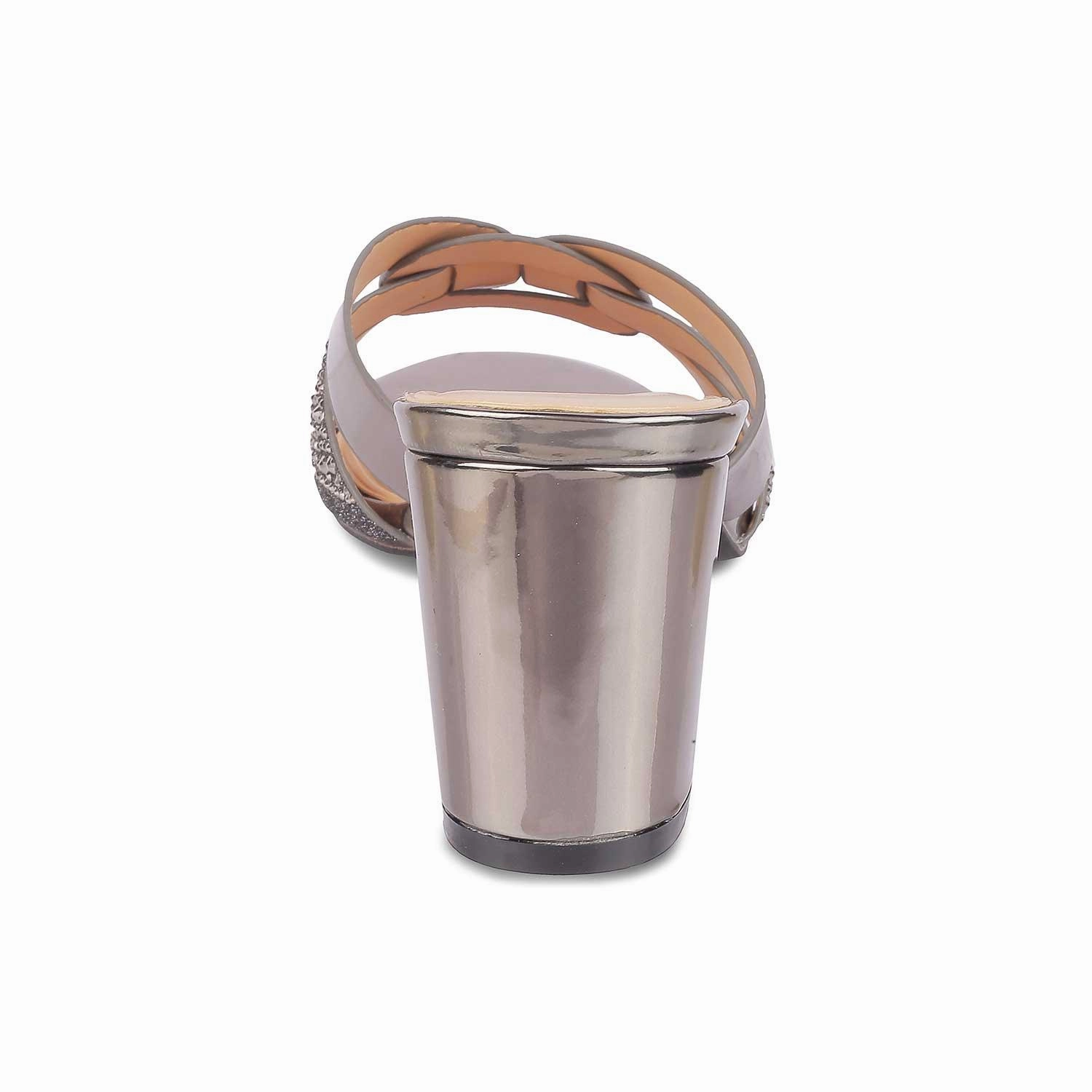 Tresmode Luxe Pewter Women's Dress Block Heel Sandals Ufo Sandals