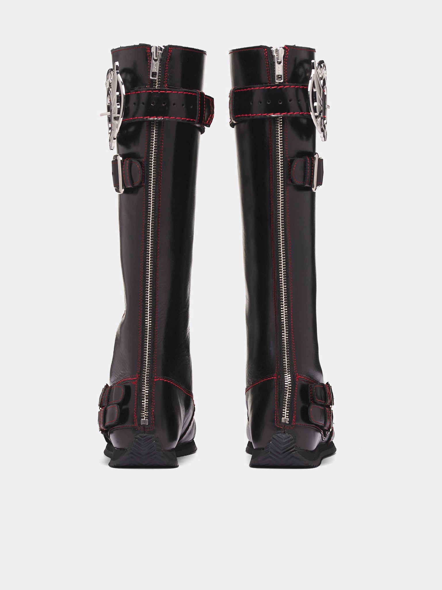 Chunky Brown Knee High Boots Black Leather Stefanie High Boots (8500-CHUNKY-LACE-UP-BLACK)