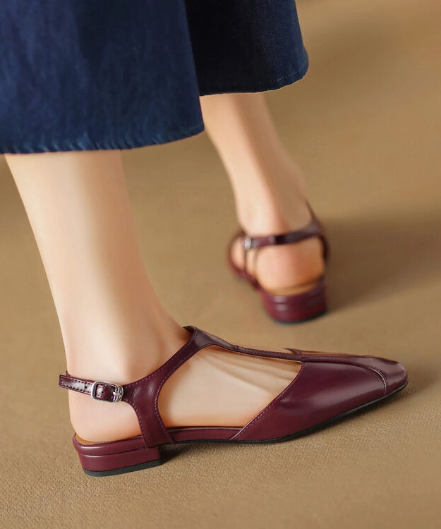 Strappy Wedge Sandals Mulberry Sandals Cowhide Leather Beautiful Splicing Hollow Out AP1026