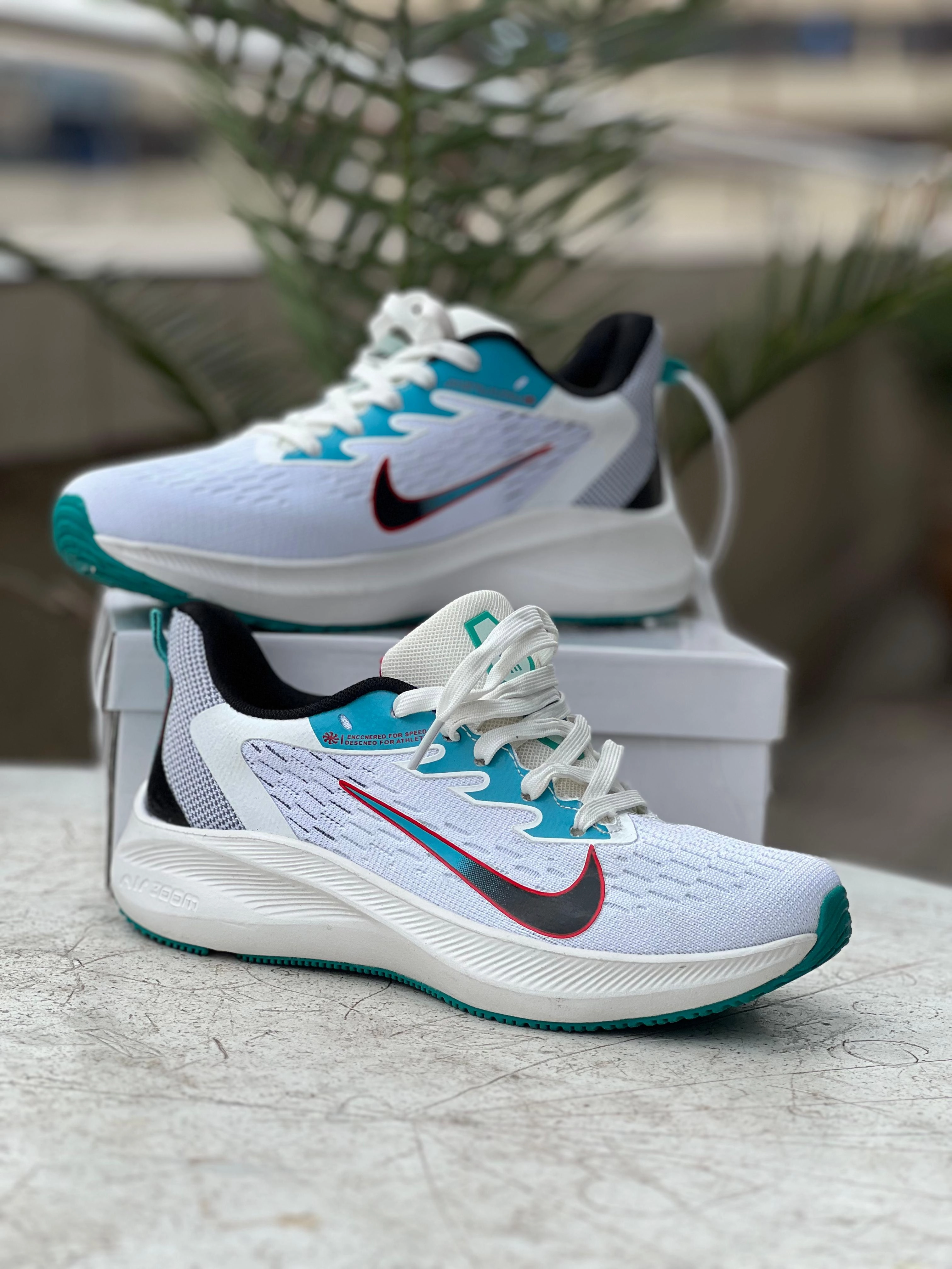 University Of Arizona Nike Shoes Nike Zoom Running Sneakers - White, Teal & Black