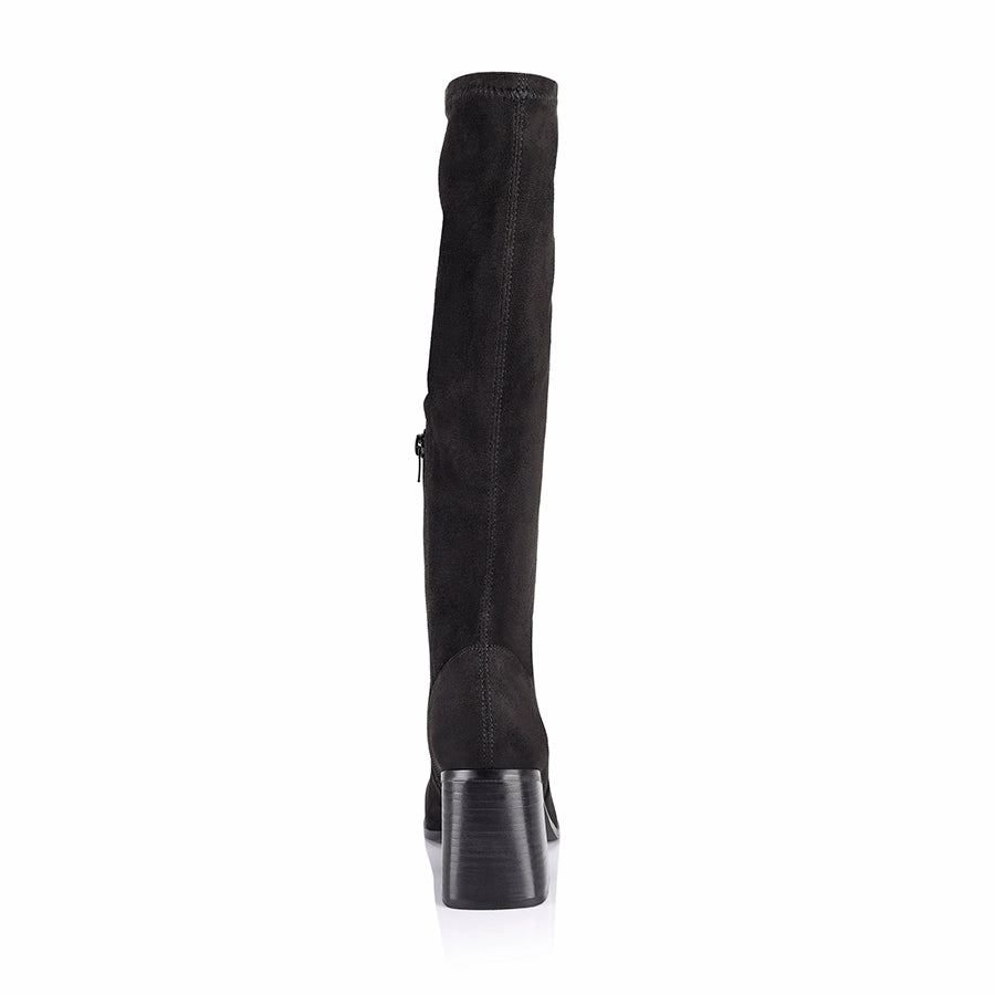 Linden Knee High Boots - Black Micro