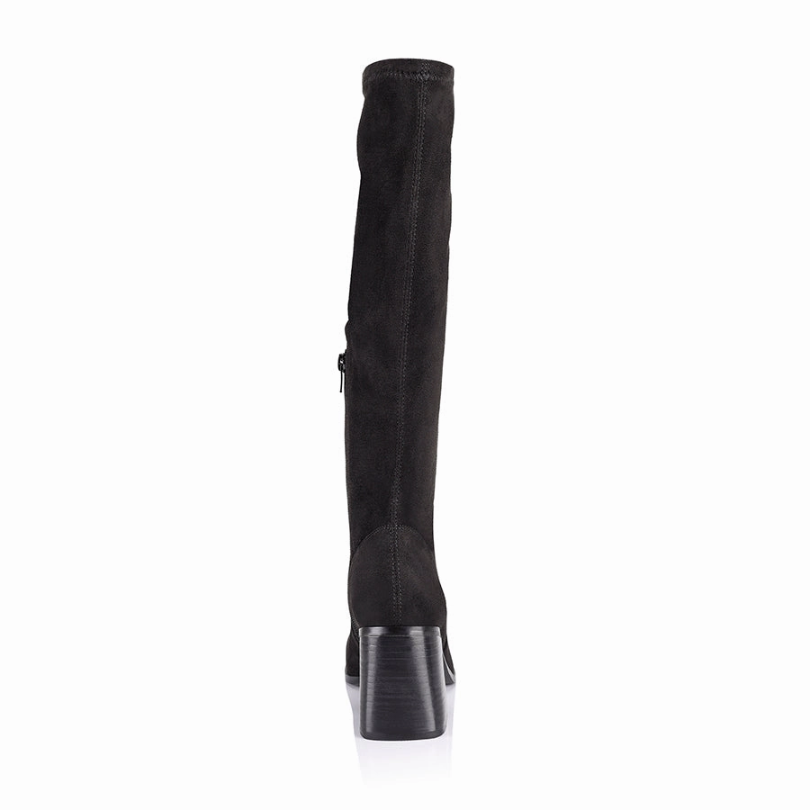 Linden Knee High Boots - Black Micro