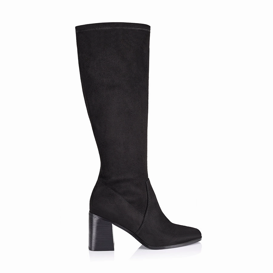 Suede Knee High Block Heel Boots Linden Knee High Boots - Black Micro