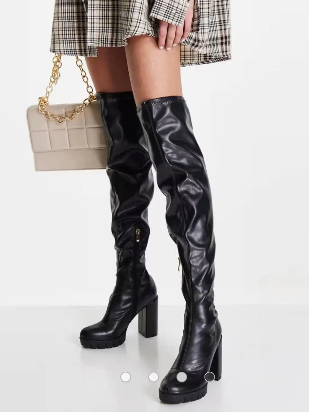 Knee High Boots 7.5 Black PU Knee High Block Heel Boots