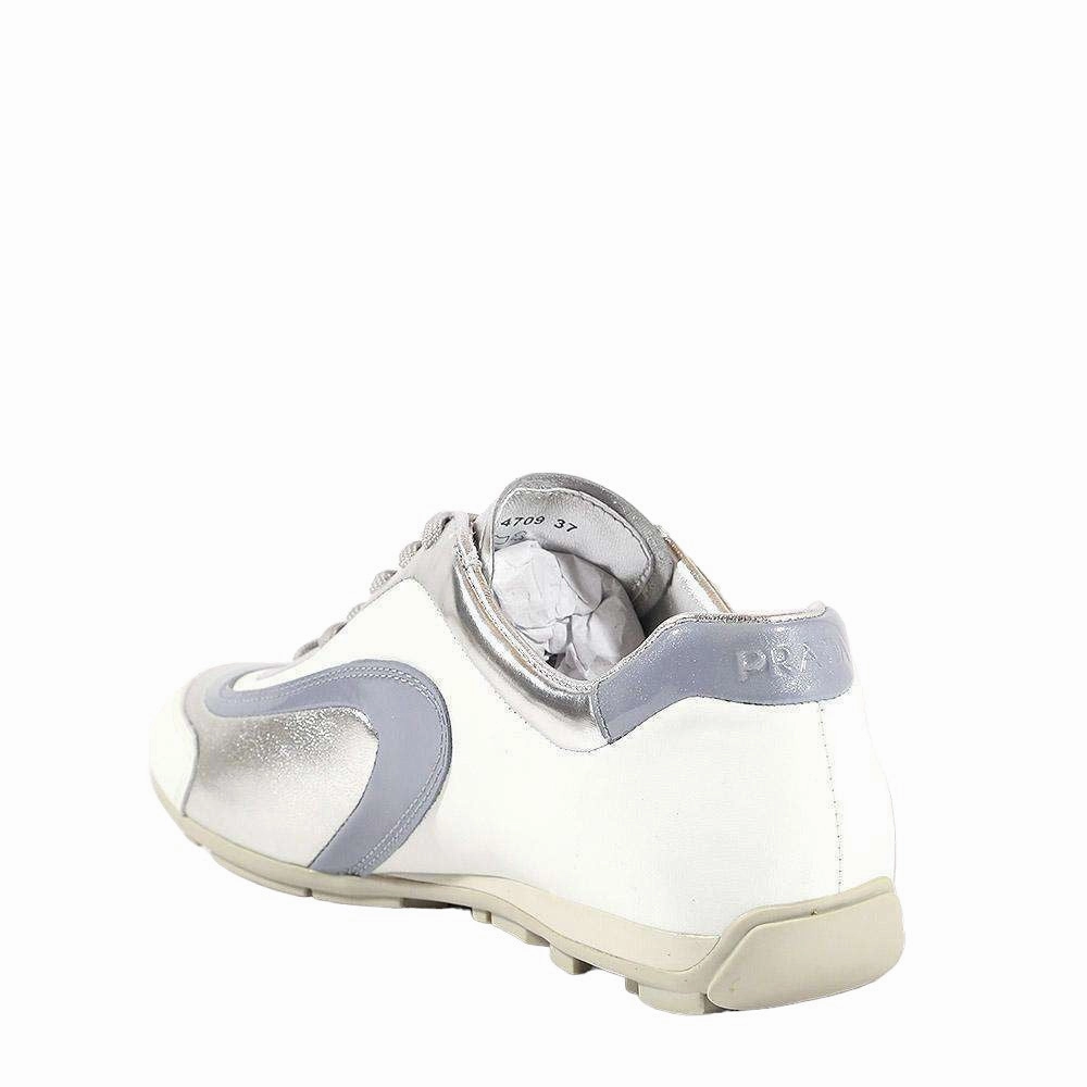 Prada Women's shoes White & Silver Sports Sneakers 3E4709 Description