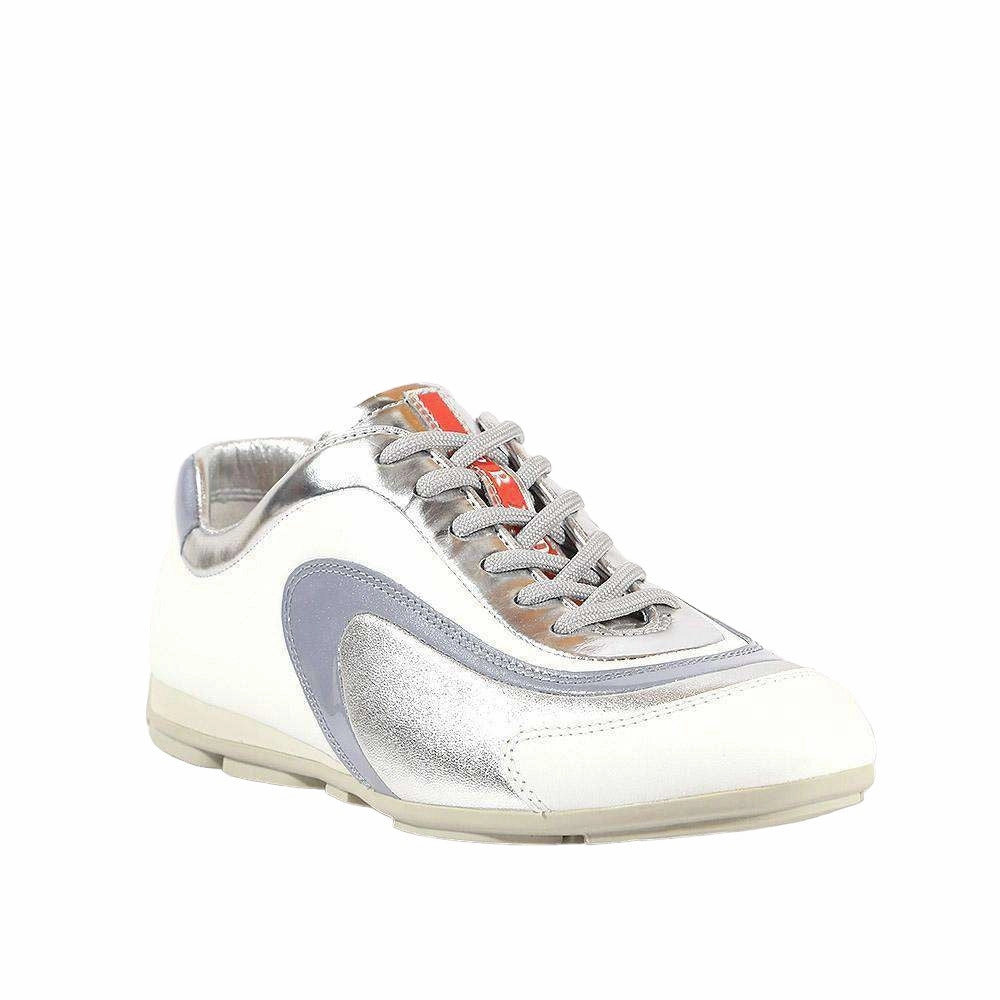 Differences In Shoes Prada Women's shoes White & Silver Sports Sneakers 3E4709